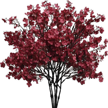 Mandy's Burgundy Artificial Baby’s Breath European Flowers 6 Bundles Silk Gypsophila with Bendable Stems for Fall Thanksgiving & Christmas Centerpiece Wedding Decor and Table Arrangements