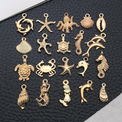 WOCRAFT 60pcs KC Gold Ocean Charms Bracelet Charms for Jewelry Making Sets DIY Necklace Bracelet Keychain Crafting Charms Kit Craft Supplies (SN884)