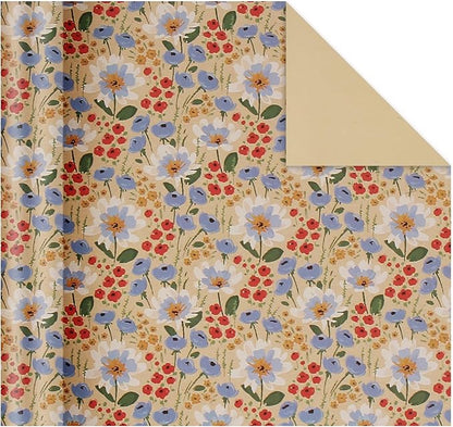 Aimyoo Watercolor Floral Kraft Wrapping Paper Roll, All Occasion Vintage Flower Gift Wrap for Wedding Birthday Bridal Shower, 17 inch x 10 ft