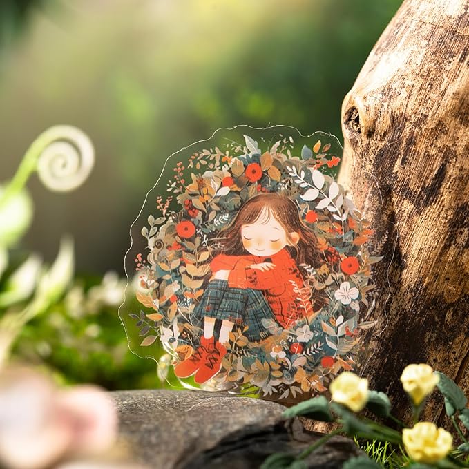 TIAMECH Healing Forest PET Stickers - 72 Pcs Strawberry Girl & Fantasy Flower Fox Wolf Design, Waterproof Sticker for Journaling & Scrapbooking, Junk Journal Supplies, Ephemera & DIY Crafts