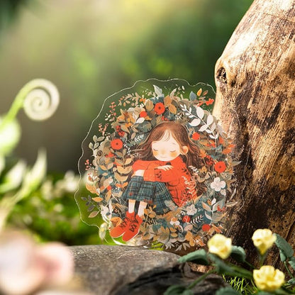 TIAMECH Healing Forest PET Stickers - 72 Pcs Strawberry Girl & Fantasy Flower Fox Wolf Design, Waterproof Sticker for Journaling & Scrapbooking, Junk Journal Supplies, Ephemera & DIY Crafts