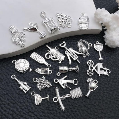 WOCRAFT 60pcs Bright Silver Wine Bracelet Charms for Jewelry Making Sets DIY Necklace Bracelet Keychain Crafting Charms Kit Craft Supplies (SN873)