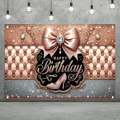 Happy Birthday Backdrop Banner Pink High Heels Birthday Photo Backdrop Photography Background Glitter Diamond Decorations Girl Sweet Party Banner Photo Booth 71 x 43 Inch