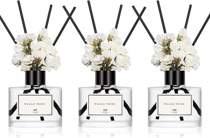 WEALD TRIBE Flower Reed Diffuser Set Of 3(Bamboo,Sage & Sea Salt,Sandalwood Ebony Scent) For Bathroom Accessories Shelf Decor & Air Fresheners, Gift Stick Defusers With 1.7 oz Essential Oils Each Pack