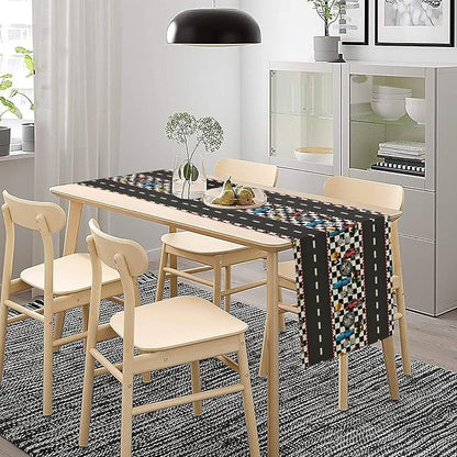 Race Car Table Runner,Checkered Flag Black and White Race Cars Pattern Print Tablecloth Burlap for Hotel Indoors Outdoor Dining Room Kitchen Home Decor,W13X L80 in