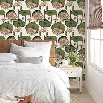 Orainege Floral Wallpaper Peel and Stick Floral Contact Paper Boho 16.9inx196.8in Lotus Flower Wallpaper Removable Self Adhesive Wall Paper for Bedroom Cabinets Decorative