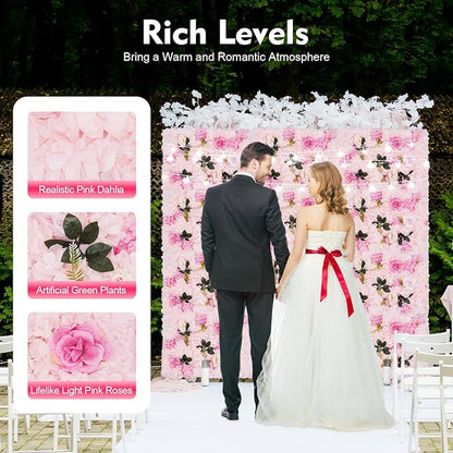 12 Pcs White Flower Wall Flowers Backdrop Artificial Flower for Backdrop Flowers Decoration 3D Floral Panels for Wall Decor Home Party Wedding Room Decoration (60x40cm/Light Pink)