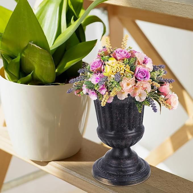 Generic Metal Vase: Urn Planter Flower Arrangement Pots - Indoor/Outdoor Pedestal Planter - Metal Urn Vase Table Centerpieces - Floral Arranging Supply
