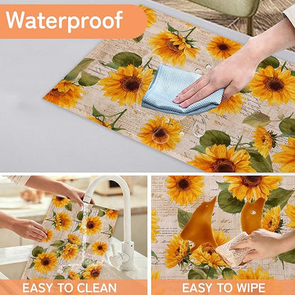 Vintage Sunflower Placemats Set of 6,Waterproof Heat Resistant Dining Table Plate Mat for Home Kitchen Dining Table 12x18Inch
