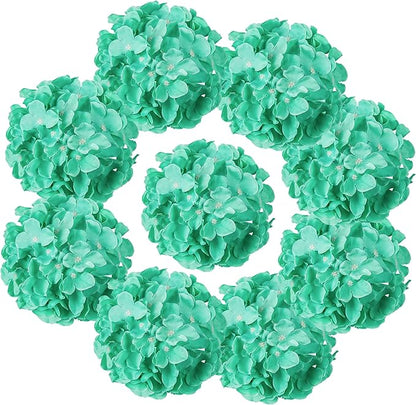 Flojery Tiffany Silk Hydrangea Heads Artificial Flowers Heads with Stems for Home Wedding Decor,Pack of 10 (Tiffany)