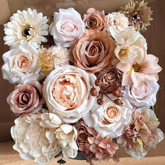 ASTRYAS Roses Artificial Flowers Nude Combo Set, Fall Fake Peonies Flower for DIY Wedding Bouquet Bridal Baby Shower Decorations Party Table Centerpieces Cake Silk Floral Arrangement Home Decor, Beige