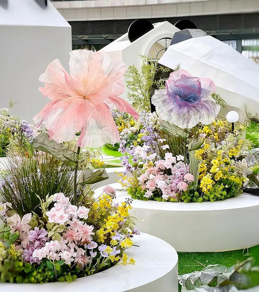 Large Artificial Flowers, 5.58ft Giant Standing Poppy Decorations, Handcrafted Huge Flowers for Wedding, Garden, Hotel, Office, Art Gallery, Photography Props & Shop Window Display (1, Pink)