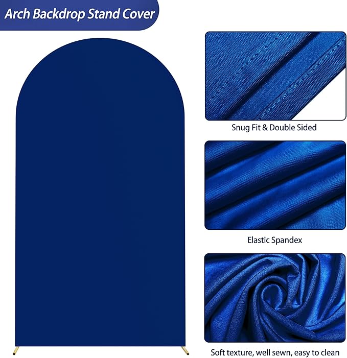 Wokceer 7.2FT Spandex Fitted Wedding Arch Stand Cover Round Top Chiara Arch Backdrop for Birthday Party Ceremony Banquet Decoration Royal Blue