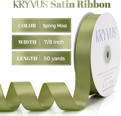 Moss Green Satin Ribbon, Double Faced 7/8 Inch X 50 Yards Moss Green Ribbon, Premium Satin Ribbon for Gift Wrapping, Crafts, Hair Bow Making, Sewing, Flower Bouquet, Wedding Party Decor