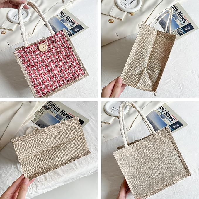 Women Tote Bag,2Pcs Jute Casual Tote's Handbag Embroidered Personalized Bento Bag,Reusable Grocery Bags Shopping Bags