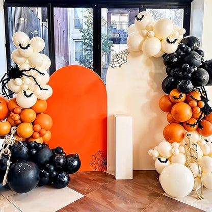 Halloween Balloon Arch Garland Kit, Black Ivory White Burnt Orange Spider Star Foil Balloons with 3D Bat Stickers for Halloween Baby Shower Party Decorations Cosplay Theme Party