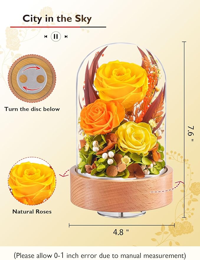 Eterfield Flowers for Delivery Prime, Christmas Preserved Roses Gifts for Women - Forever Flower in Glass Dome Birthday Gifts for Mom Wife Grandma Her Valentine’s Day (Yellow, Cylindrical)