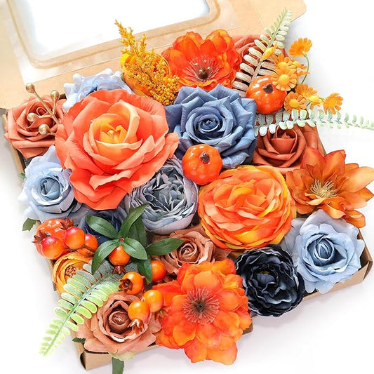 Artificial Flower Box Set Silk Fake Flowers DIY Center Cake Decoration Wedding Bouquet Corsage Home Decor Outdoor Decor Gift (Passionate Burnt Orange)