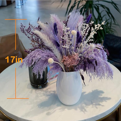 Natural Dried Pampas Prairie Bouquet, 17 "Natural Dried Bouquet, Purple Pampas and Millet Flower Mixed Bouquet Bohemian Style Family Wedding Dried Flower Decoration