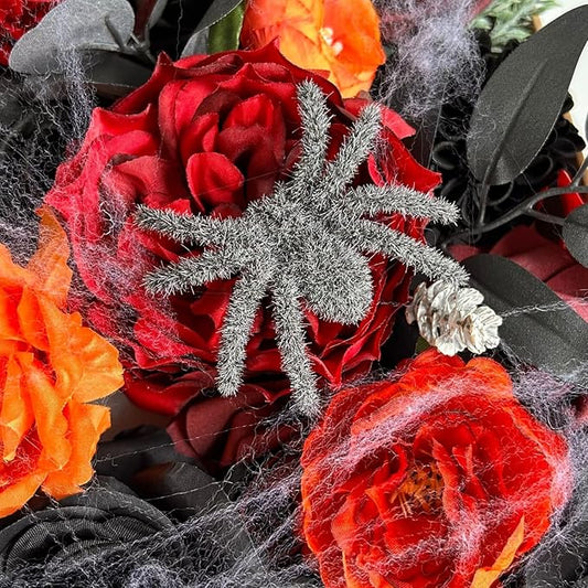 ASTRYAS Artificial Flowers Combo Orange Black Burgundy Peonies Roses Flower for DIY Wedding Bouquet Bridal Party Table Centerpieces Floral Arrangement Home Halloween Decor