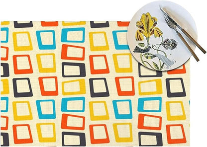 Retro Placemats Set of 4, Mid Century Modern Dining Table Place Mats, Washable Heat Resistant Table Mats for Kitchen Dinner Holiday Party Home Decor 12x18 Inch