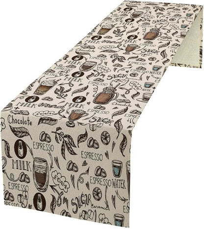 Coffee Theme Table Runner Coffee Time Espresso Seasonal Dinner Runner for Retro Farmhouse Kitchen Dining Coffee Table Decoration Cabin Home Holiday Party 13x60in
