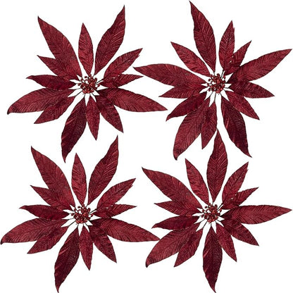 Artificial Flowers 12‘’ Christmas Decoration 4 Pcs Lifeslike Floral Arrangements for Holiday Home Decor Vibrant Colorful Faux Flowers Perfect for Festive Celebrations and Seasonal Decor(Red-1)