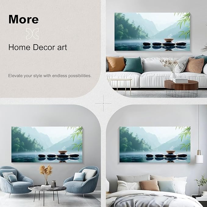 Iallbin Buddha Wall Art & Zen Wall Decor, White Lotus on Water Canvas Painting - for Yoga Meditation Room, Spa & Bathroom,Iallbin Zen Stone Wall Art & Zen Wall Decor, Blending the essence of landscape artistry - for Yoga Meditation Room, Spa & Bathroom...