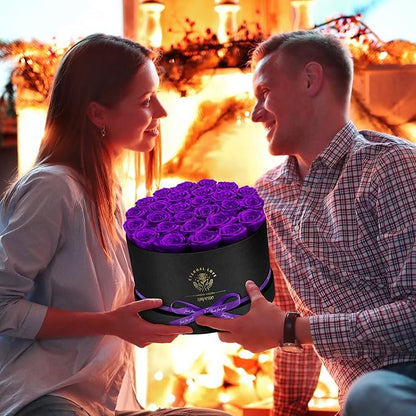 Forever Flowers, 27 Roses in A Box, Real Preserved Roses, Birthday Gift for Women, Mother's Day, Anniversary, Purple Rose