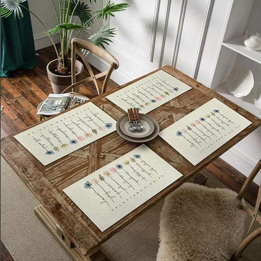 Christian Placemats Set of 4, Fruit of The Spirit Floral Bible Verse Scripture Table Mats Place Mats for Kitchen Dining Table Decoration, Christian Home Decor 16.9x11.4 Inch