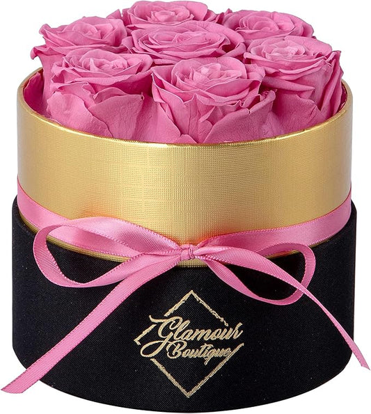 GLAMOUR BOUTIQUE Eternal Preserved Roses in a Box - Flowers Forever, Rose Forever in a Box for Wife, Birthday Gifts for Her, 7 Roses, Pink