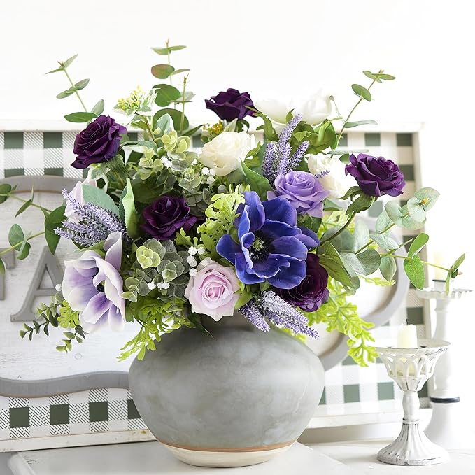 FiveSeasonStuff 12 Stems Artificial Flowers Real Touch Silk Roses for Wedding Decoration Bridal Bouquets Table Centerpieces Party Shower, Packed in Box (Mysterious Purple)