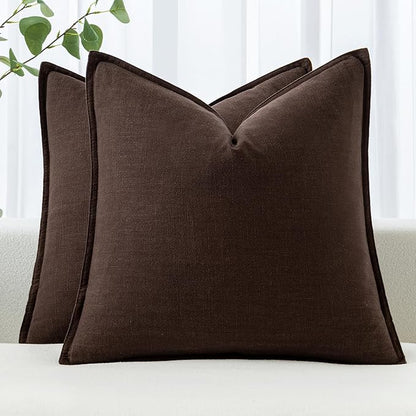 MIULEE Decorative Linen Pillow Covers 28x28 Inch Dark Brown Boho Farmhouse Neutral Winter Couch Throw Pillows for Bed Pack of 2 Accent Modern Pillowcase Sofa Livingroom Home Decor