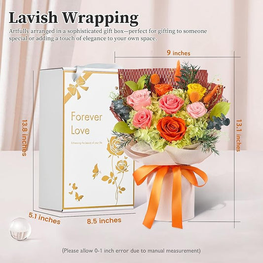 Forever Flowers Gifts for Her, Preserved Flowers Bouquet Birthday Gifts for Women, Preserved Roses for Grandma Wife Anniversary Valentine's Day Mother's Day (7Roses, Orange)