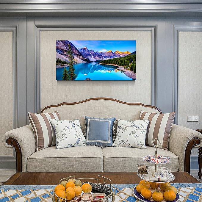 Wall Art Lake Mountain Landscape Picture Print Canvas Wall Art for Living Room Bedroom, Modern Giclee Artwork Home Decor Stretched and Framed Ready to Hang, Waterproof Artwork -28x57inches