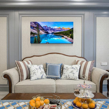 Wall Art Lake Mountain Landscape Picture Print Canvas Wall Art for Living Room Bedroom, Modern Giclee Artwork Home Decor Stretched and Framed Ready to Hang, Waterproof Artwork -28x57inches