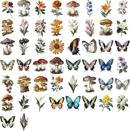 50 Pcs Colorful Butterfly Stickers, Aesthetic Retro Decals Transparent PET Waterproof Decals, Cartoon Aesthetic Stickers for Water Bottles, Laptops, Scrapbooks, Journals, Planners