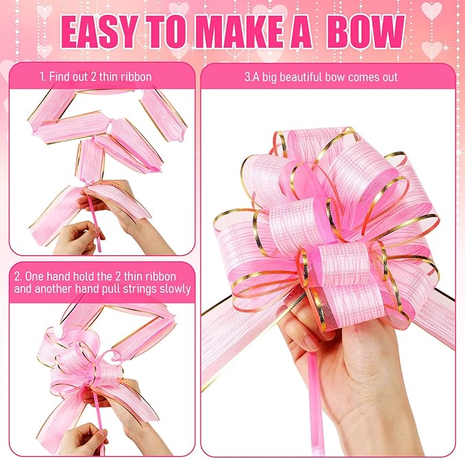 WILLBOND 20 Pieces 6 Inch Pull Bows Gift Wrapping Ribbon Pull Bows for Christmas Wedding Baskets Valentine Multicolor Wrap Accessory for Gift Present Holiday Decor(Pink)