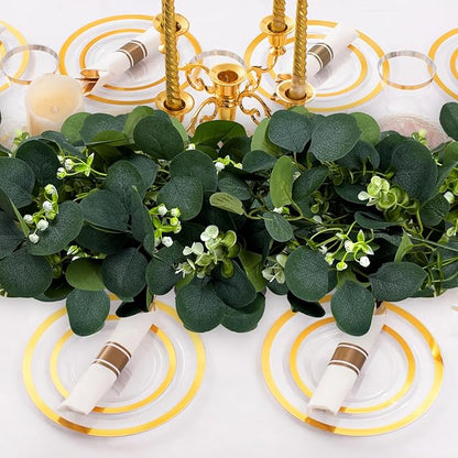 4Pcs Eucalyptus Garland, 6FT Green Flower Garland Decor, Artificial Faux Eucalyptus Leaves Greenery Vines for Table Runner Wedding Bedroom Mantle Centerpieces Backdrop Decorations