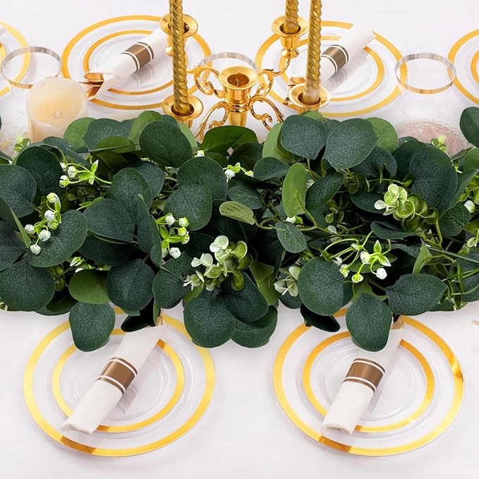 6Pcs Eucalyptus Garland, 6FT Green Flower Garland Decor, Artificial Faux Eucalyptus Leaves Greenery Vines for Table Runner Wedding Bedroom Mantle Centerpieces Backdrop Decorations