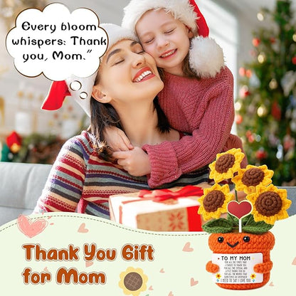 Mini Sentimental Gifts for Mom – Handmade Crochet Sunflower Mothers Day Birthday Gifts for Mom from Daughter Son Thank You Appreciation Gift You Are Loved Positive Reminder Christmas Stocking Stuffers