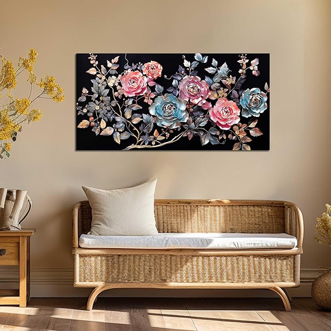 Flower Pictures Wall Decor Living Room Colorful Canvas Wall Art for Office Modern Prints Decor Bedroom Women Size 20" x 40"
