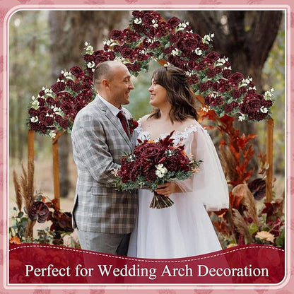 6 Pcs Artificial Peony Silk Florals Fake Mix Silk Peony Rose Faux Flower Hydrangea Bouquet Elegant Realistic Wedding Floral Centerpiece for Home Party Table Arrangement (Red)