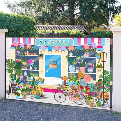 HANYING Cartoon Flowers Shop Backdrop Girl Birthday Baby Shower Party Decor Floral Pot Plants Gardening Tools Photography Background Gifts Florists Booth Banner Photo Booth Studio Props 7x5ft DX02YD