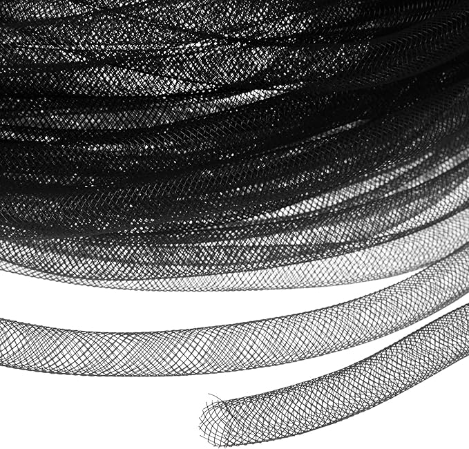 Mesh Tube Ribbon 25 Yards, 10mm Elastic Fabric Ribbons Mesh Tubing for Crafts/Gift Wrapping/Flower Bouquets/Wedding/Birthday/Holiday/Wreaths Christmas/Decoration[Black]