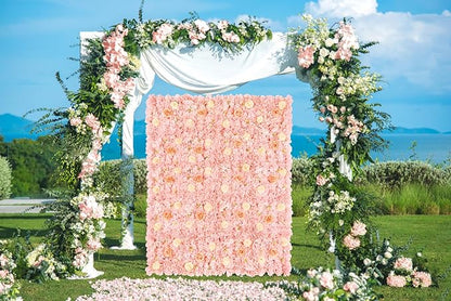 Artificial Flower Wall 5ftx3.74ft Peach Floral Backdrop Wedding Wall Panel Fake Background for Balloon Party Baby Shower Birthday Bridal Decorations