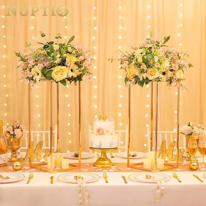 Nuptio Gold Vases - 10 Pcs, 23.6 Inch Tall, Geometric, Wedding Centerpieces for Tables