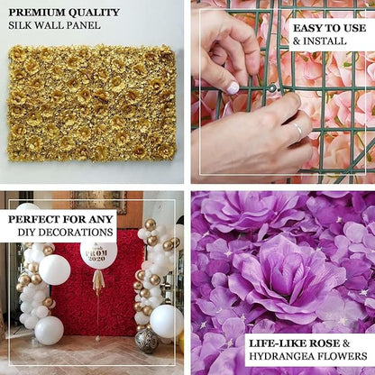 Efavormart 4 Pack 11 Sq ft. UV Protected RED 3D Silk Rose & Hydrangea Flower Panel Wall Mat for DIY Party Centerpieces Decor