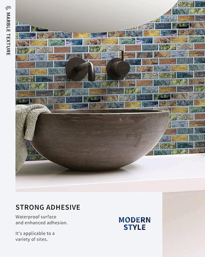 Art3d 10-Piece Peel & Stick Kitchen/Bathroom Backsplash Tiles, 12" X 12" Colorful Marble Tile Design