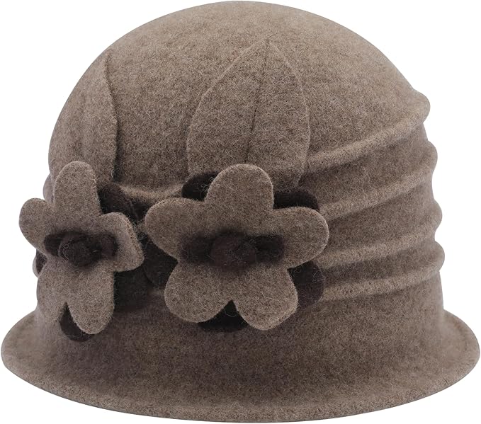 ZLYC Women Wool Cloche Bucket Hat 1920s Vintage Dress Winter Hats with Flower Accent